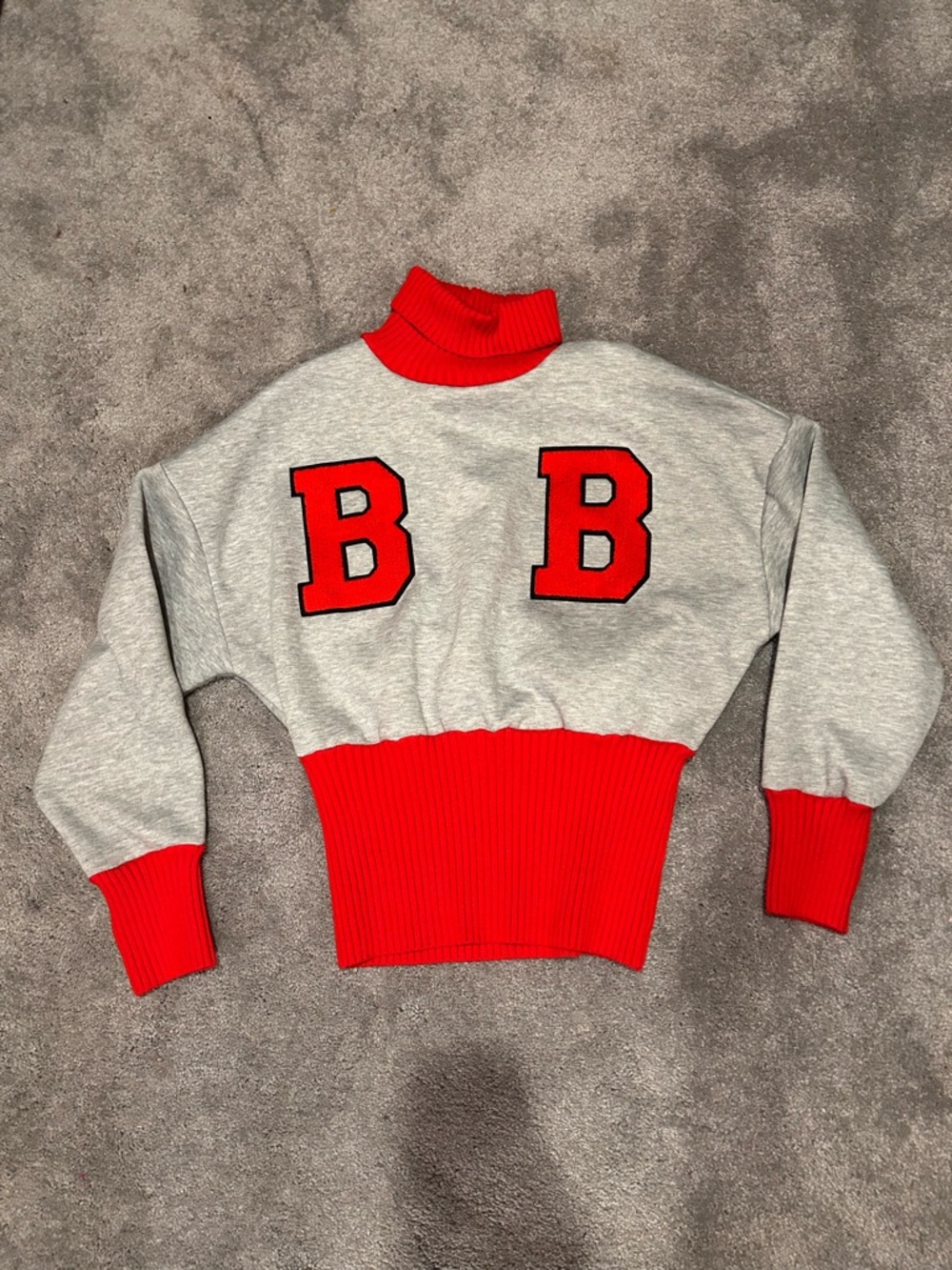 AKIRA Gray Sweater with Red Turtleneck and Letter Patches